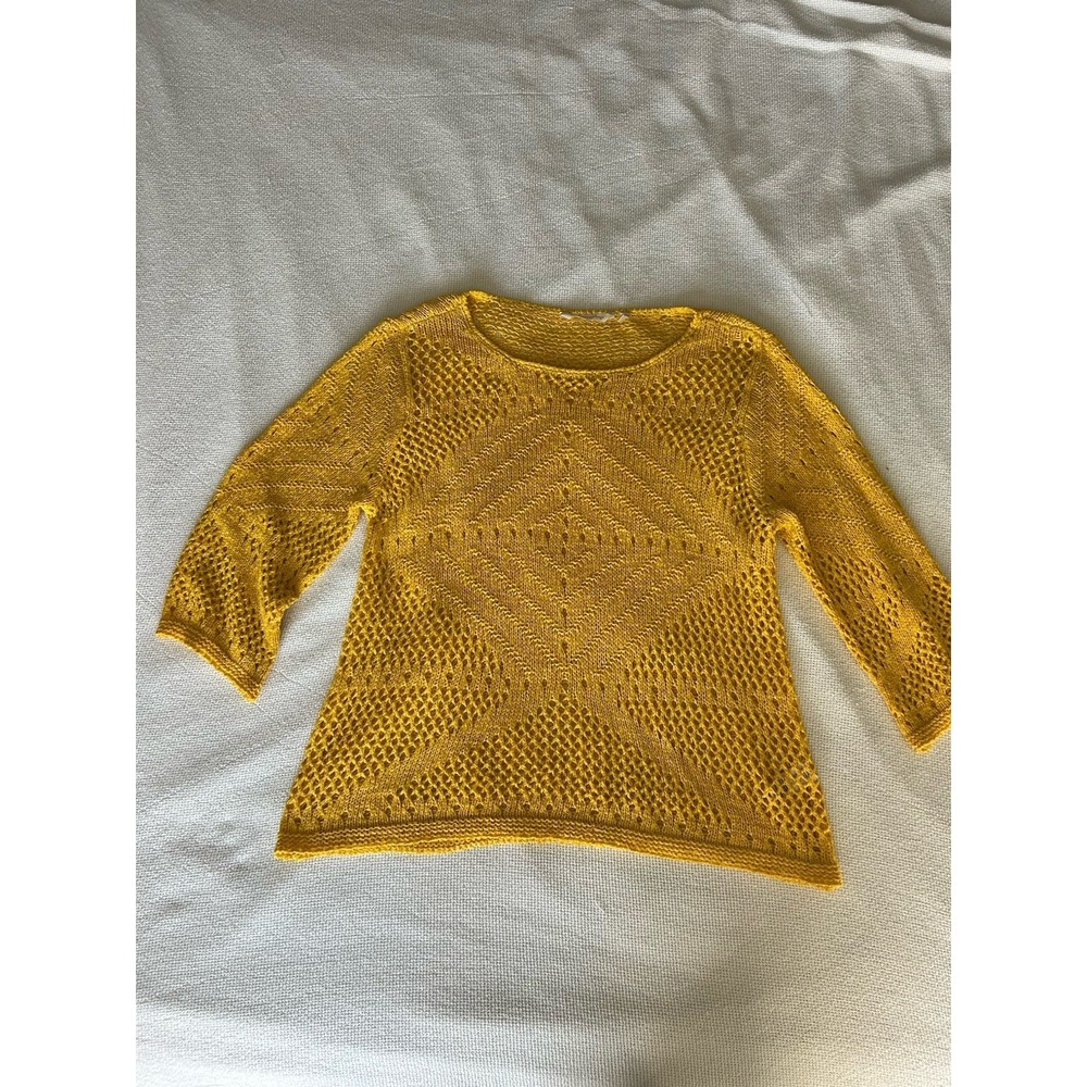 Soft Surroundings Women's Beachwalk Open Knit Sweater Mustard Yellow Size XL - Picture 3 of 5